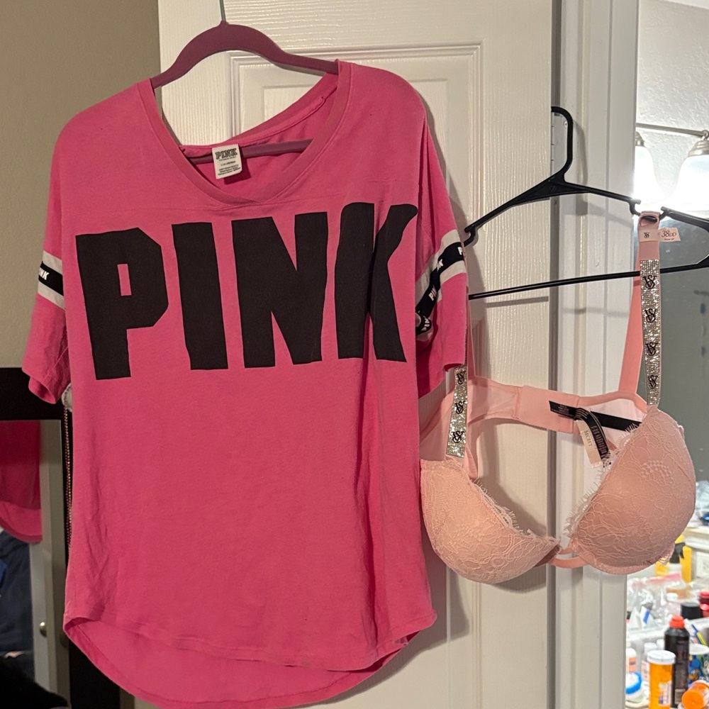 PINK Victoria's Secret Pink T-Shirt and BLING NEW Lace Bra SET!!!